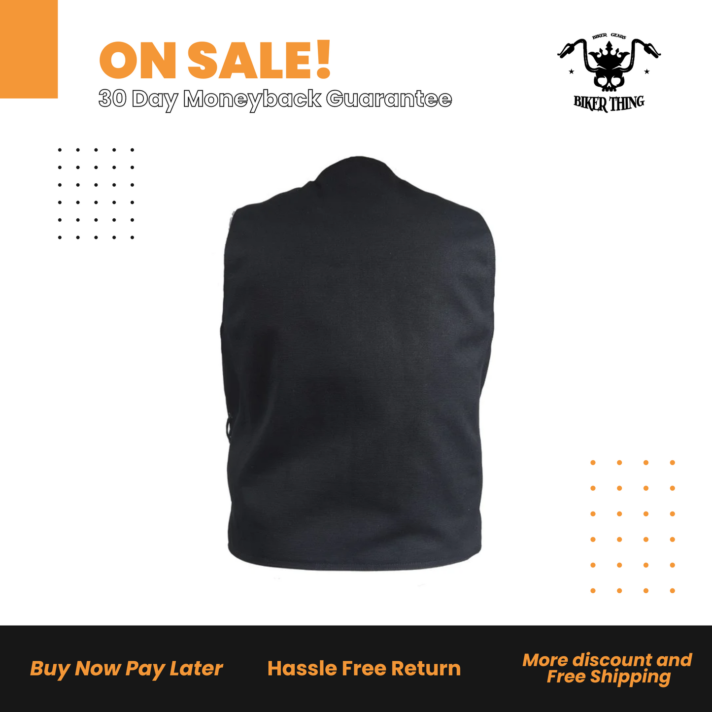 Mens Black Canvas Motorcycle Vest