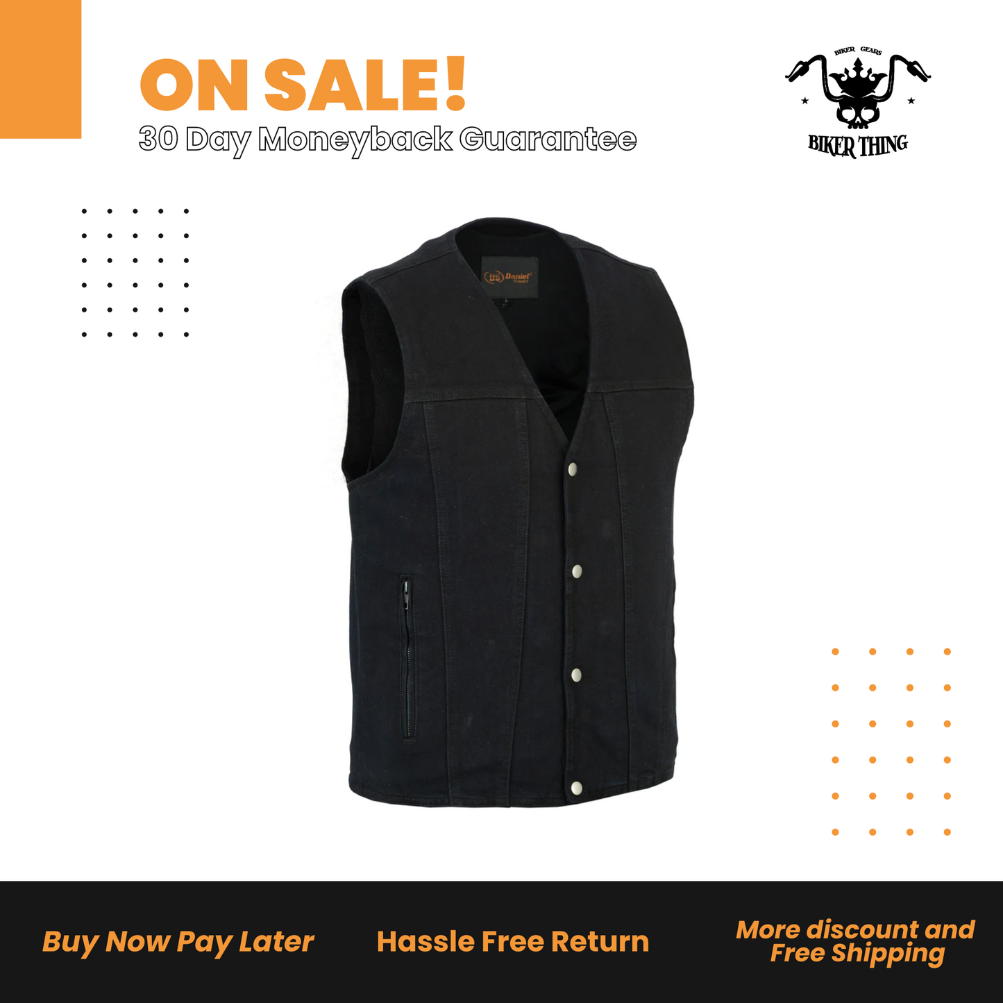 Men's Single Back Panel Concealed Carry Denim Vest