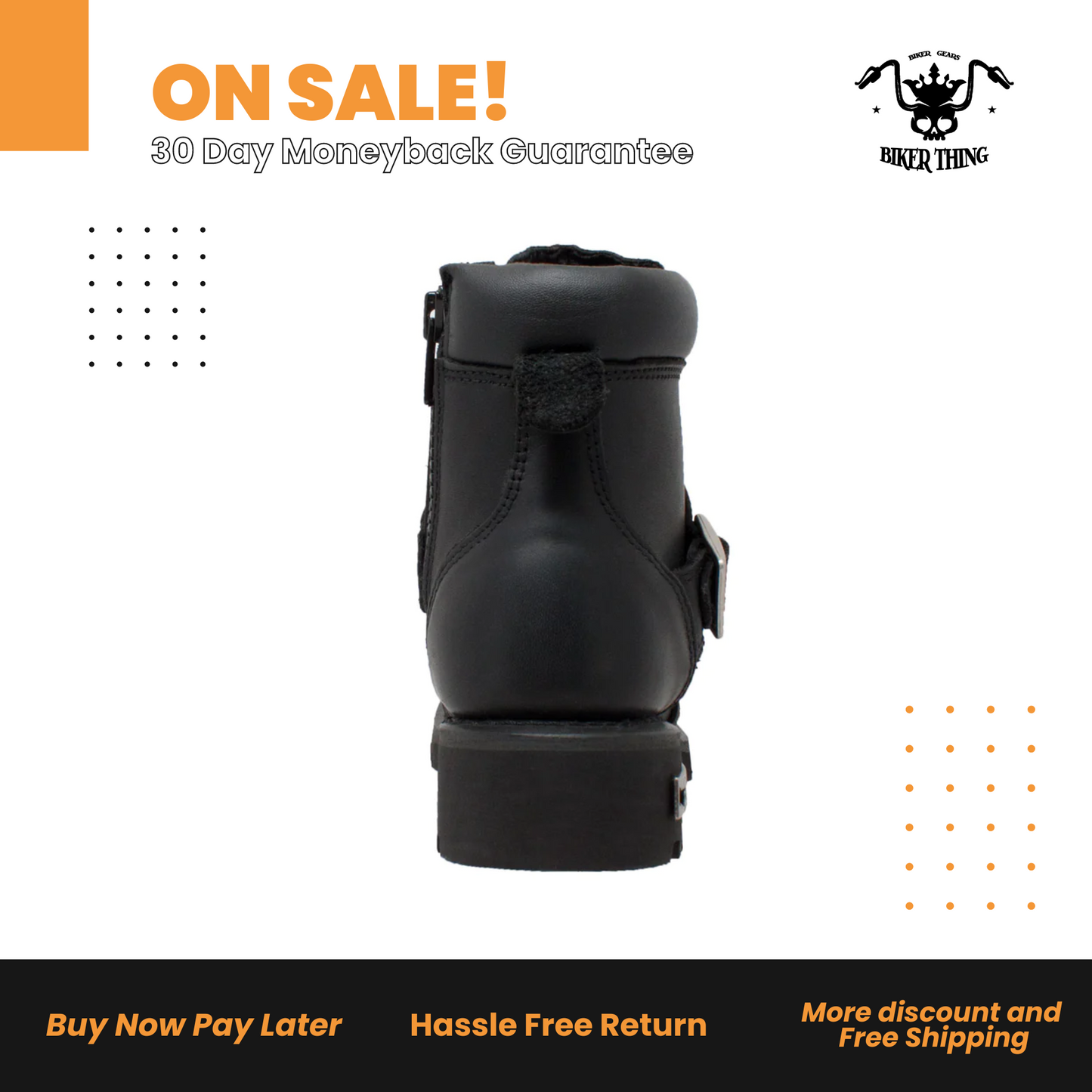 8143 WOMEN'S YKK ZIPPER BLACK BIKER BOOT