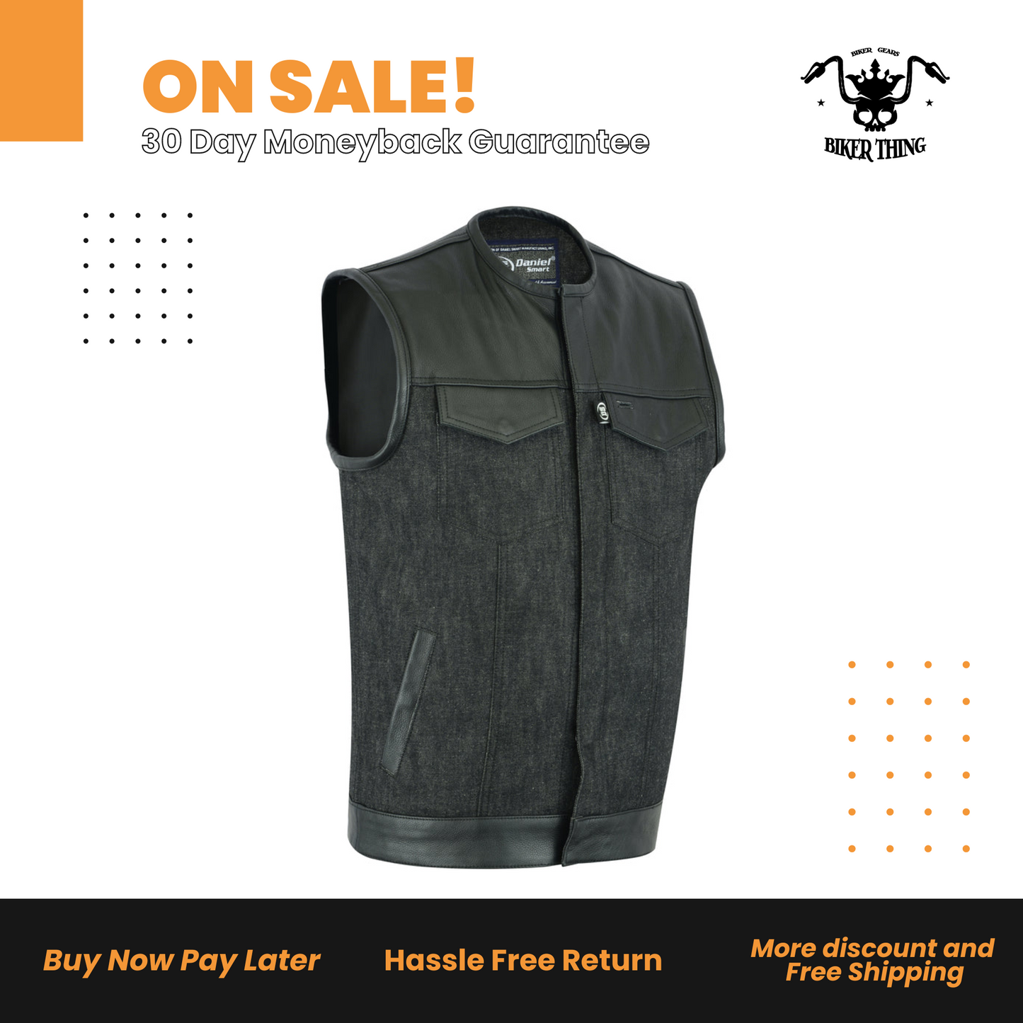 Men’s Leather/Denim Combo Vest Without Collar