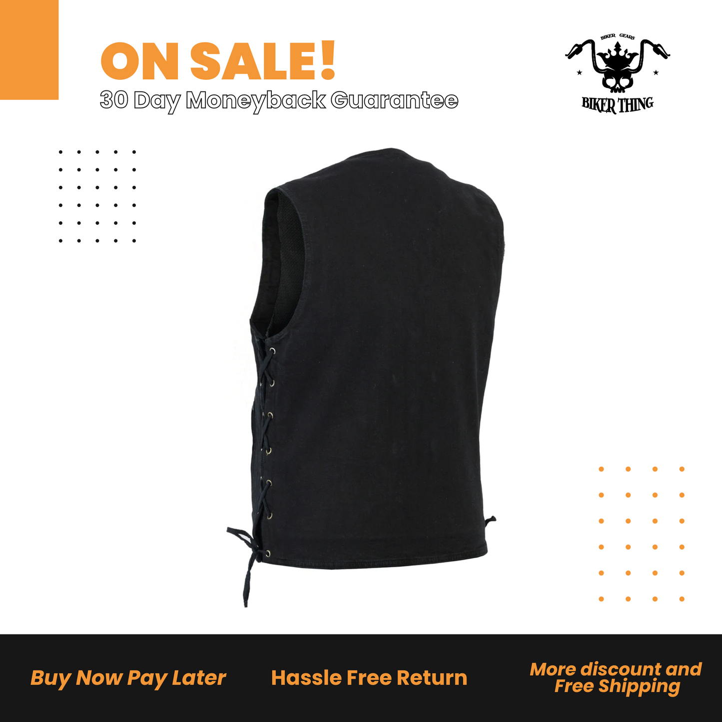 Men's Single Back Panel Concealed Carry Denim Vest