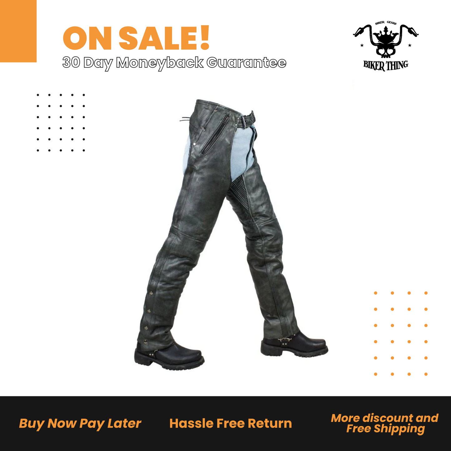 Naked Gray Cowhide Leather Chaps