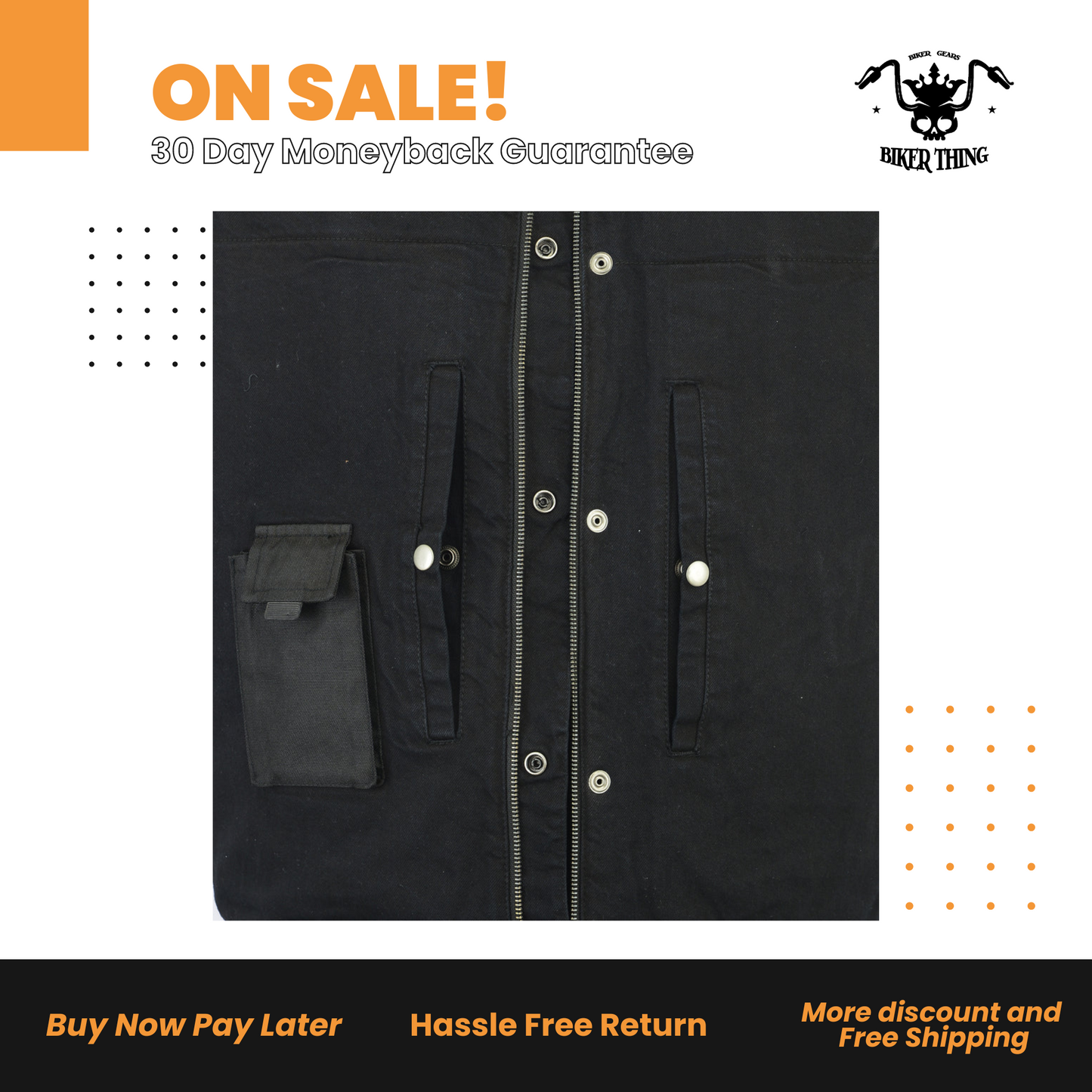 Men's Black Denim Concealment Vest W/ Leather Trim