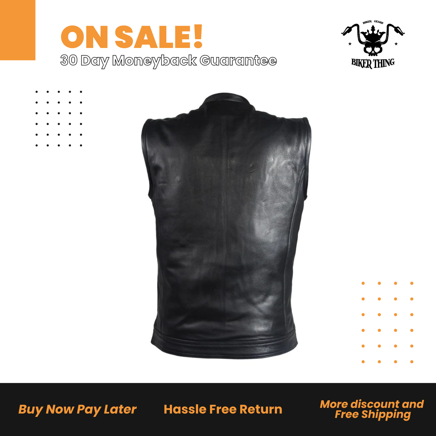 Mens Leather Motorcycle Vest With Blue Liner