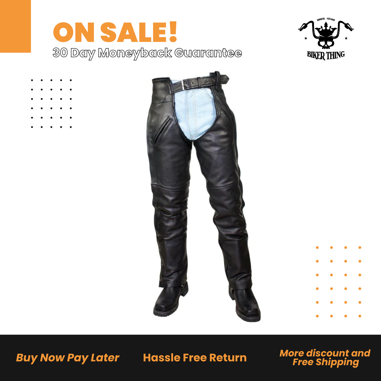 Black Split Cowhide Leather Chaps W Mesh Lining