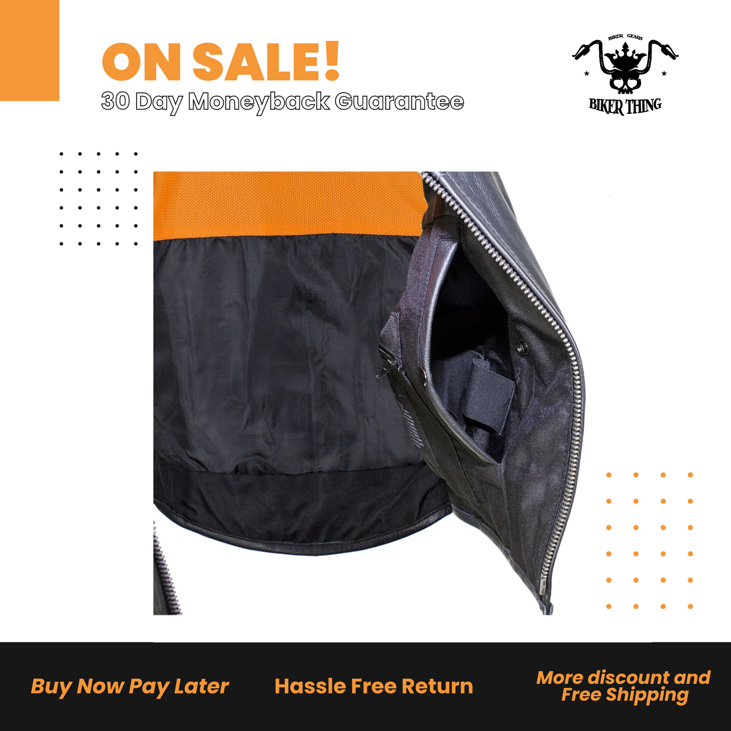 Men's Black Leather Vest with Neoprene Sides