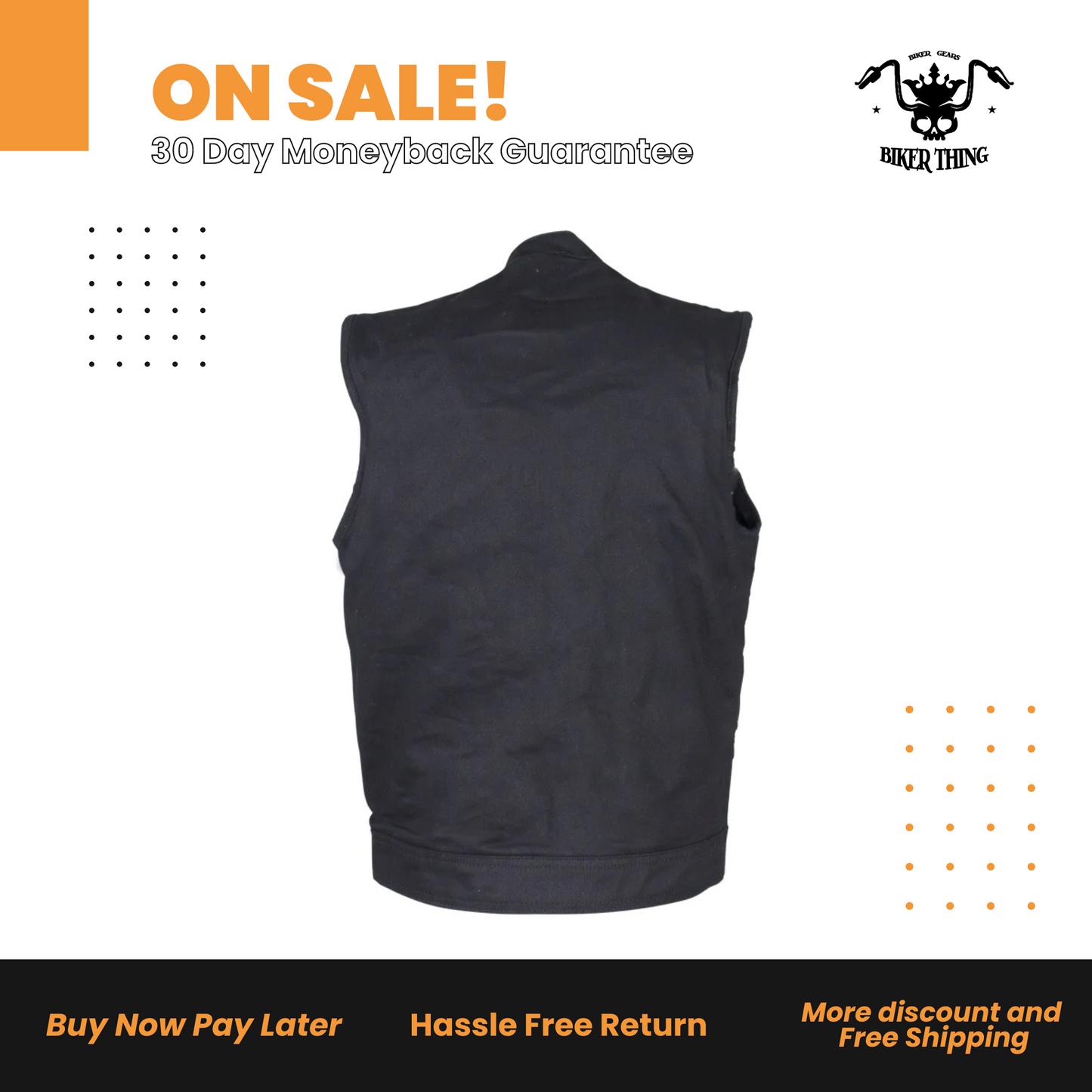 Mens Black Denim Motorcycle Club Vest With Black Liner