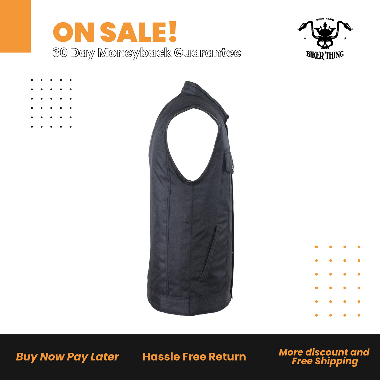 Mens Motorcycle Club Textile Vest With Gun Pocket