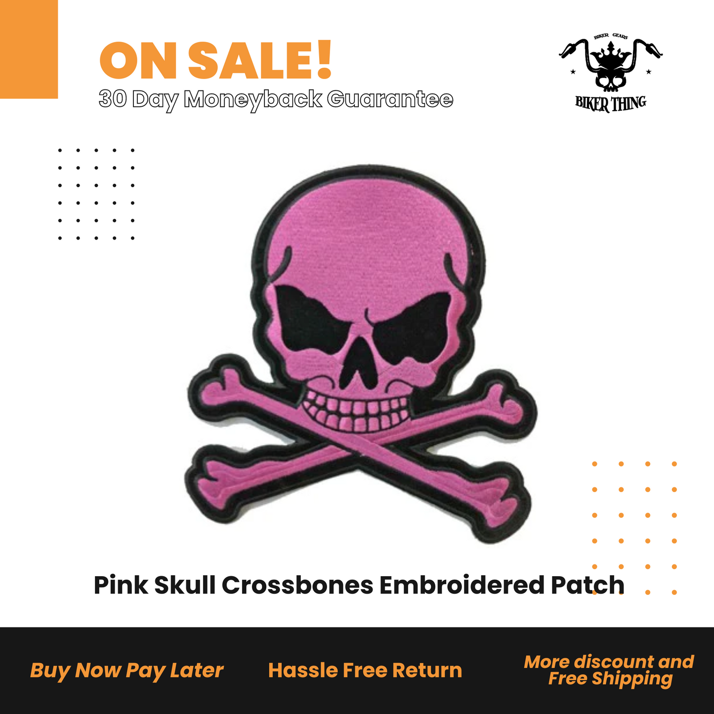 Pink Skull Crossbones Embroidered Patch