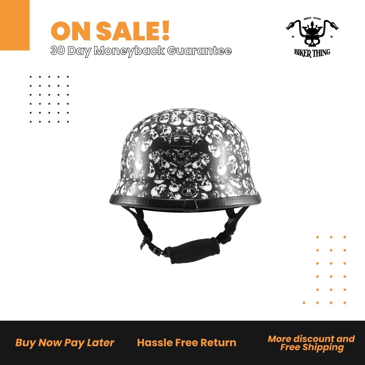 H402-D3-WHITEWhite Shiny Skull Graveyard German Novelty Helmet