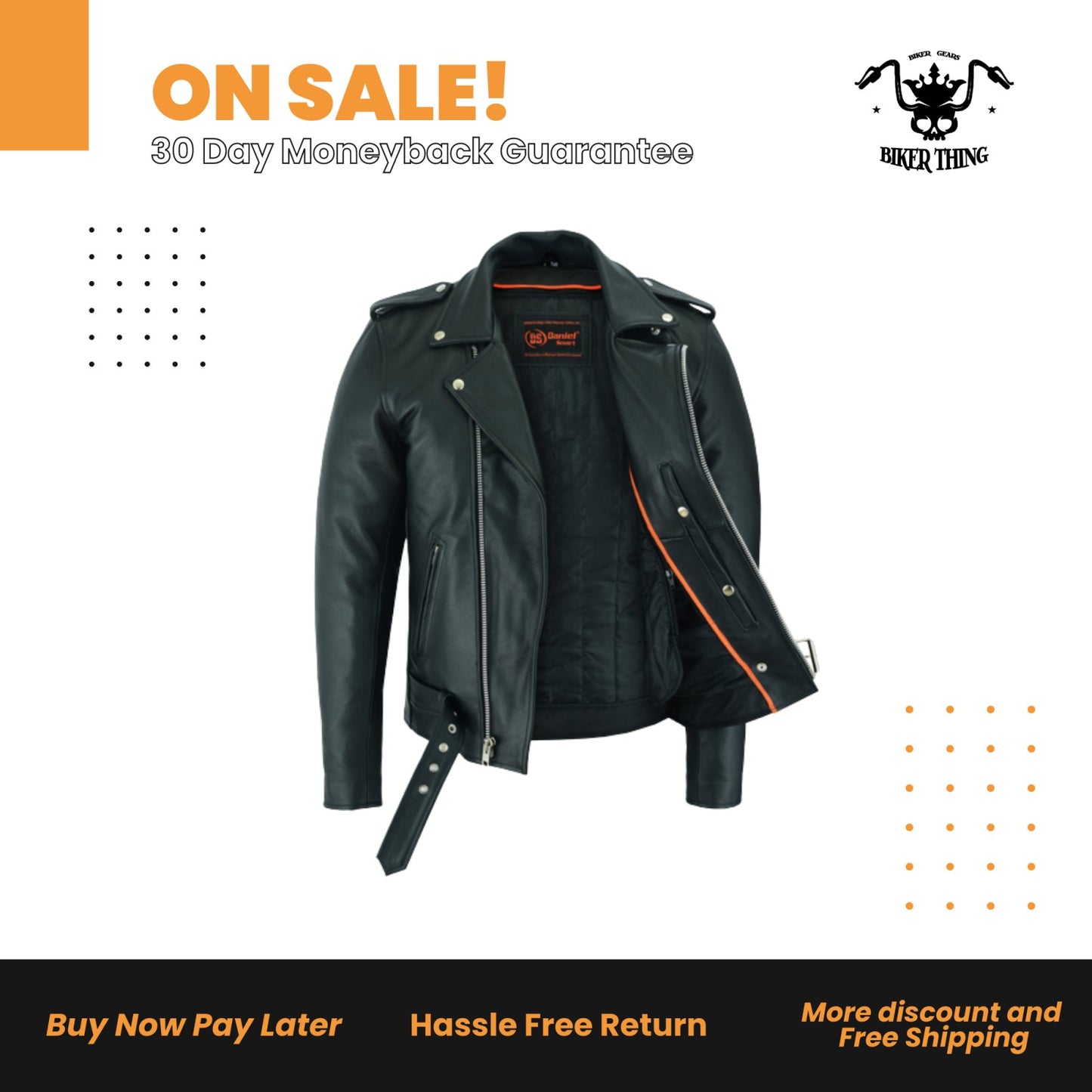 MEN'S CLASSIC PLAIN SIDE POLICE STYLE M/C JACKET - TALL