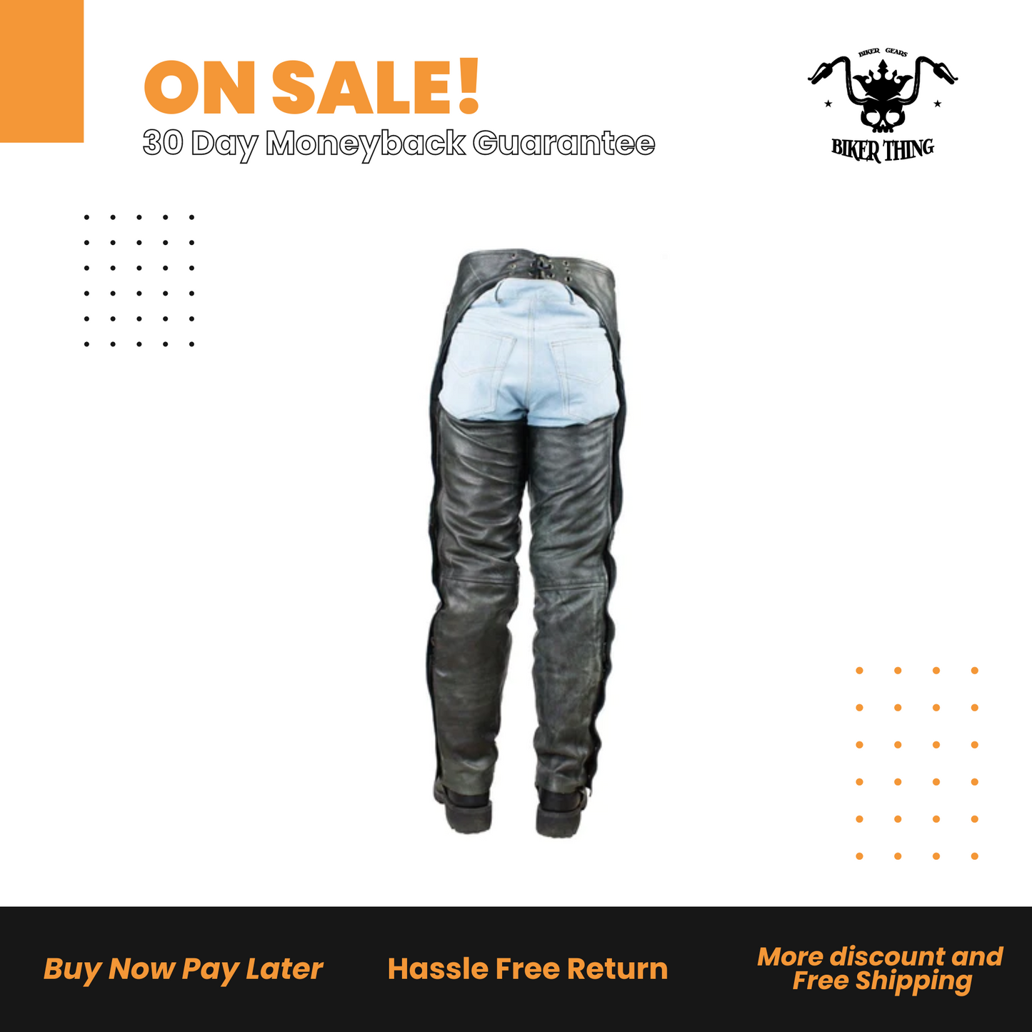 Naked Gray Cowhide Leather Chaps