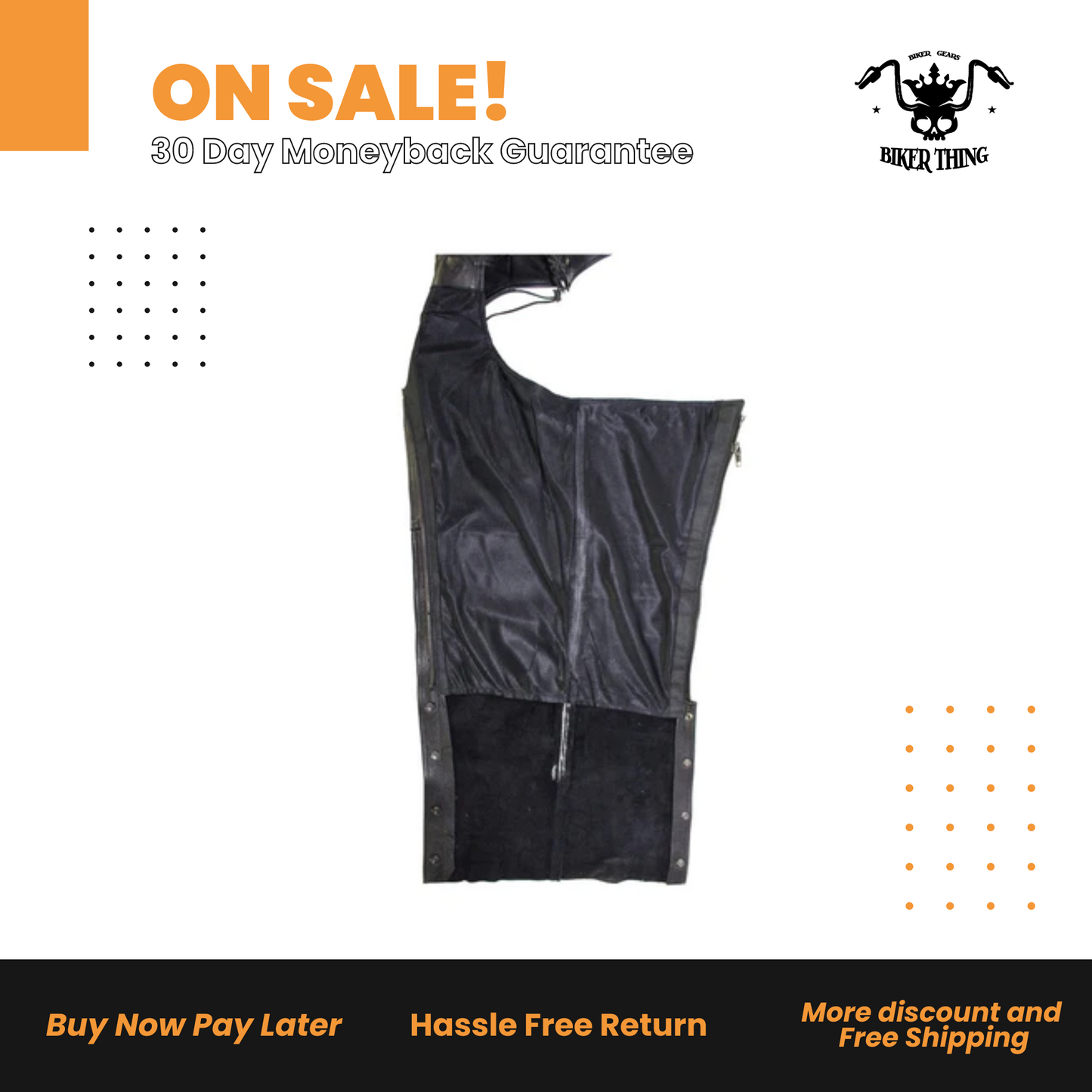 Black Naked Cowhide Leather Chaps W/ Mesh Lining