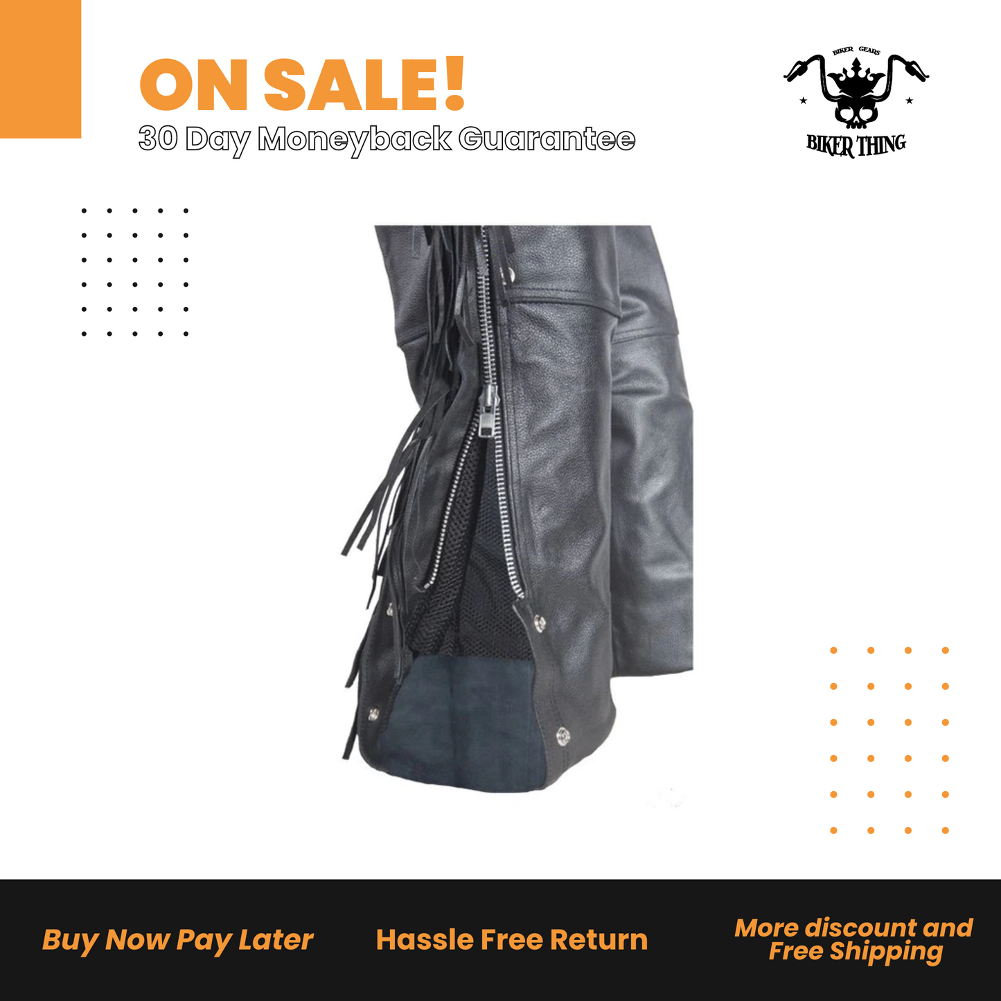 C337-RC Motorcycle Chaps with Braid & Fringe