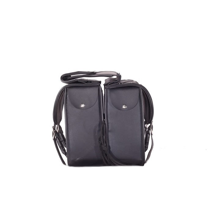 PVC Motorcycle Saddlebag With Studs & Brown Straps - The Biker Thing LLC