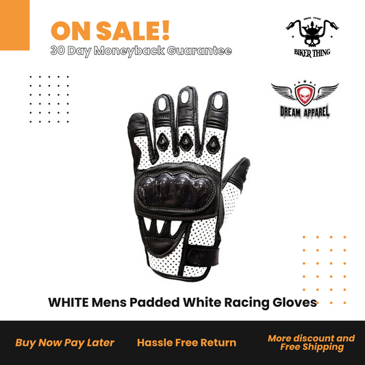 GLZ36-WHITEMens Padded White Racing Gloves