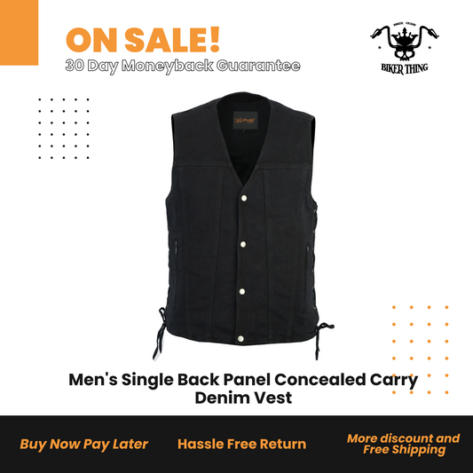 Men's Single Back Panel Concealed Carry Denim Vest