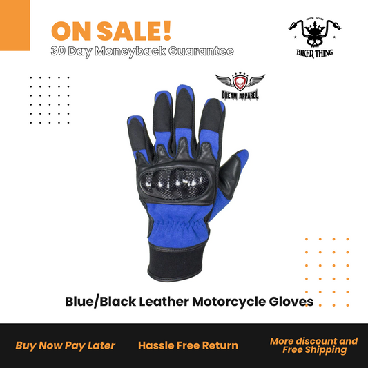 GLZ108-BLUEBlue/Black Leather Motorcycle Gloves
