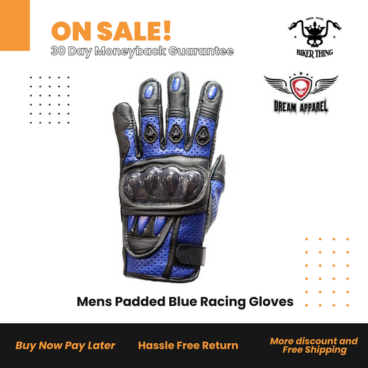GLZ36-BLUE  Mens Padded Blue Racing Gloves