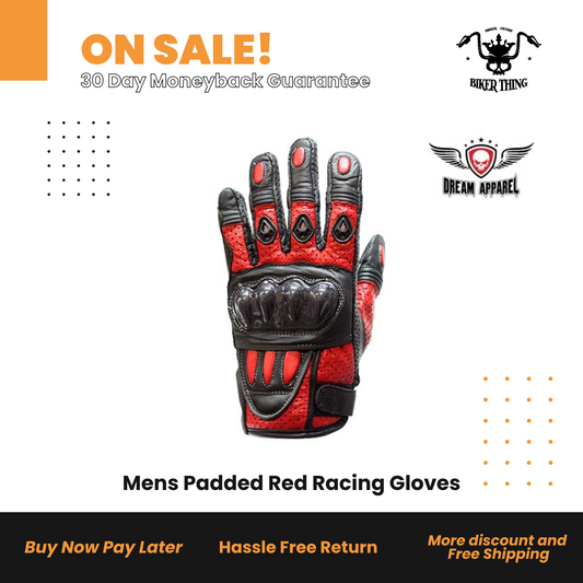 GLZ36-RED Mens Padded Red Racing Gloves
