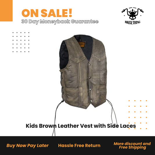 Kids Brown Leather Vest with Side Laces