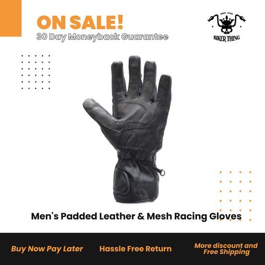 Men's Padded Leather & Mesh Racing Gloves