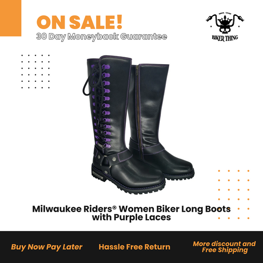MR-BTL7005-PURP Milwaukee Riders® Women Biker Long Boots with Purple Laces