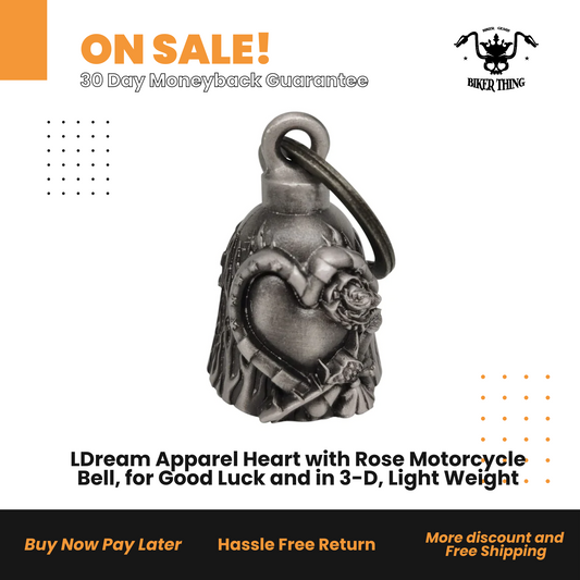 DBL12-LDream Apparel Heart with Rose Motorcycle Bell, for Good Luck and in 3-D, Light Weight