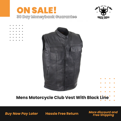 Mens Motorcycle Club Vest With Black Line