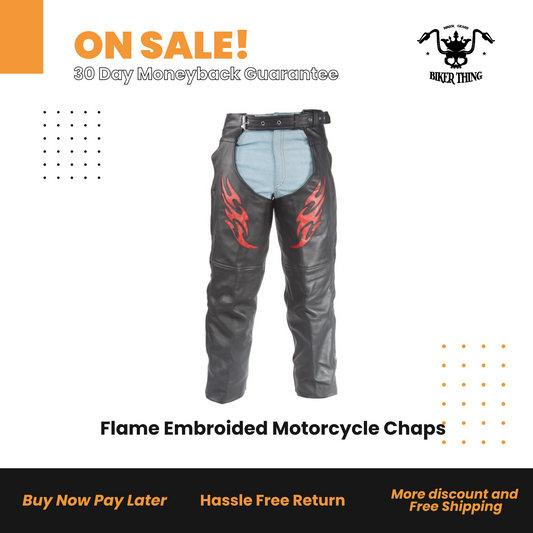 Flame Embroided Motorcycle Chaps
