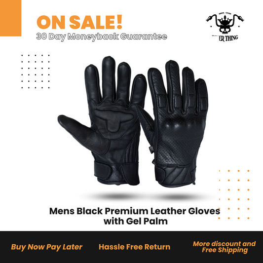 GLZ110-NWMens Black Premium Leather Gloves with Gel Palm