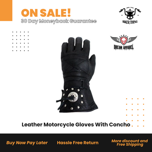 GL2076-11 Leather Motorcycle Gloves With Concho