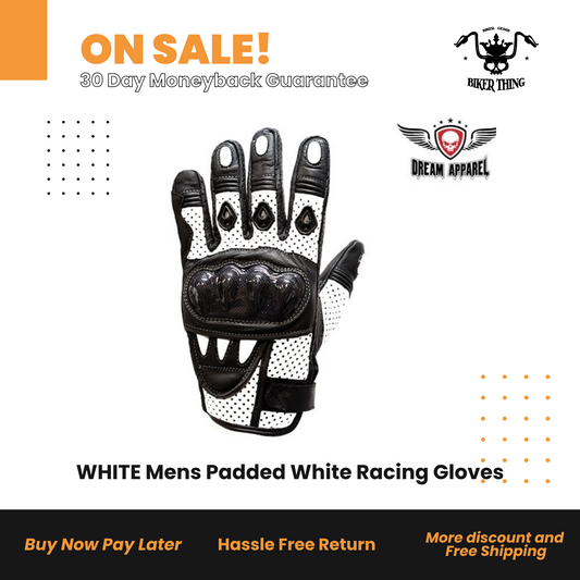 GLZ36-WHITE Mens Padded White Racing Gloves