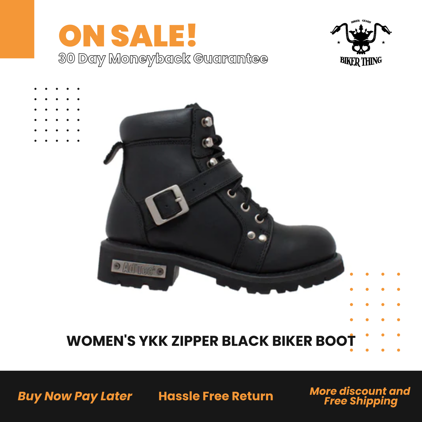 8143 WOMEN'S YKK ZIPPER BLACK BIKER BOOT