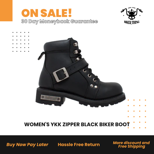 8143 WOMEN'S YKK ZIPPER BLACK BIKER BOOT