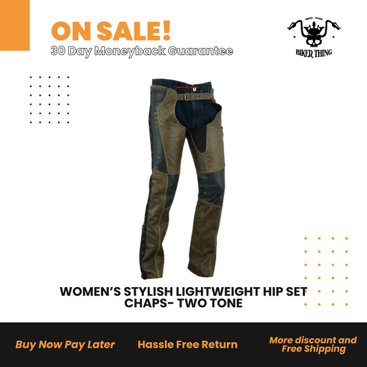 Product Image Download DS498 WOMEN’S STYLISH LIGHTWEIGHT HIP SET CHAPS- TWO TONE