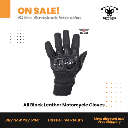 GLZ108-BLK All Black Leather Motorcycle Gloves