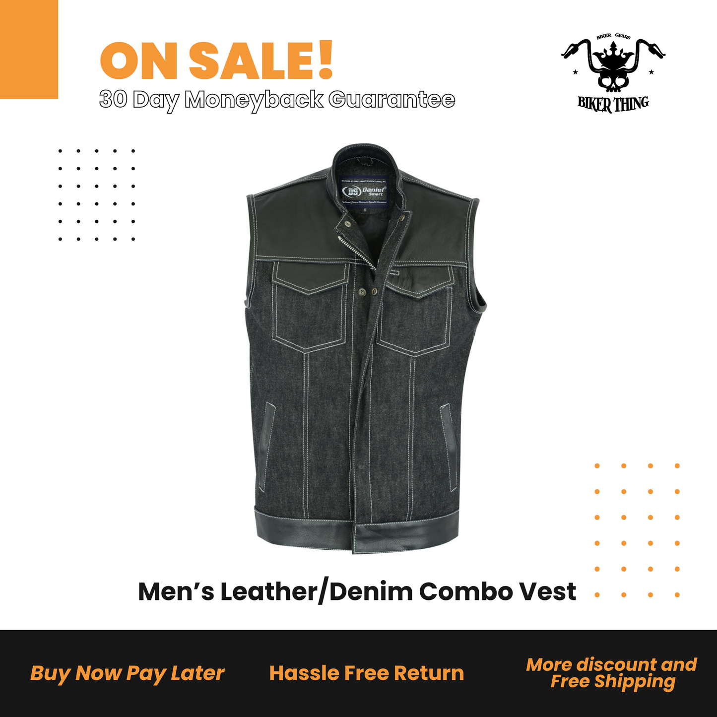 Men’s Leather/Denim Combo Vest