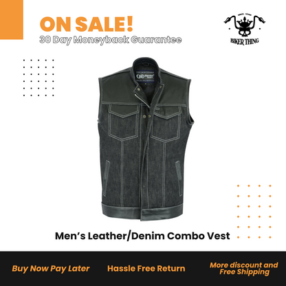 Men’s Leather/Denim Combo Vest