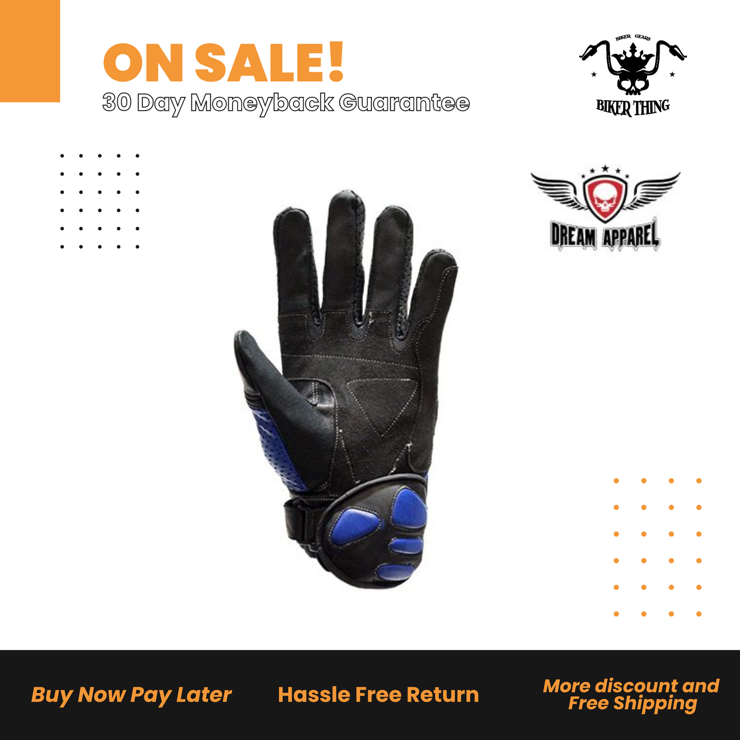 GLZ36-BLUE  Mens Padded Blue Racing Gloves