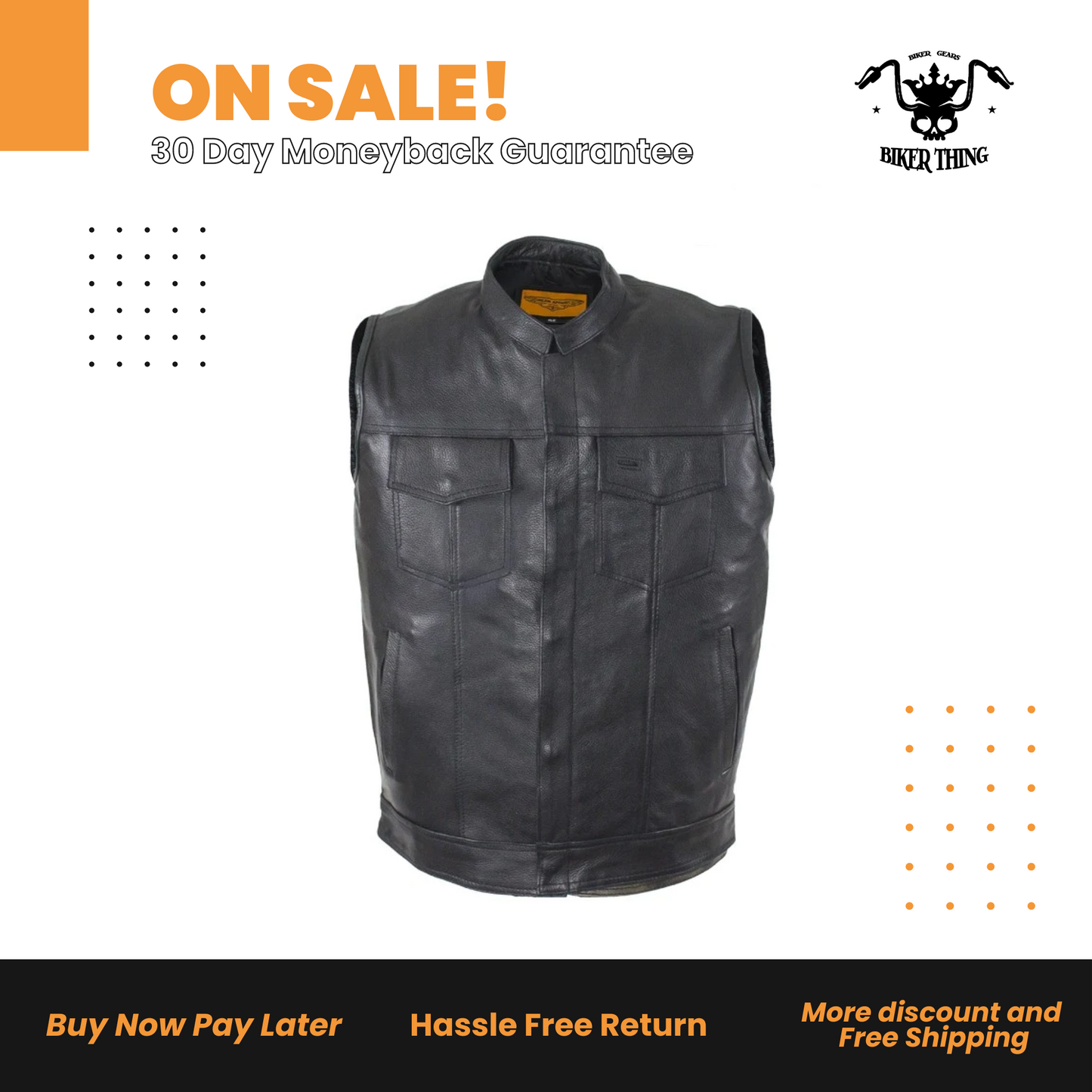 Mens Motorcycle Club Vest With Black Line