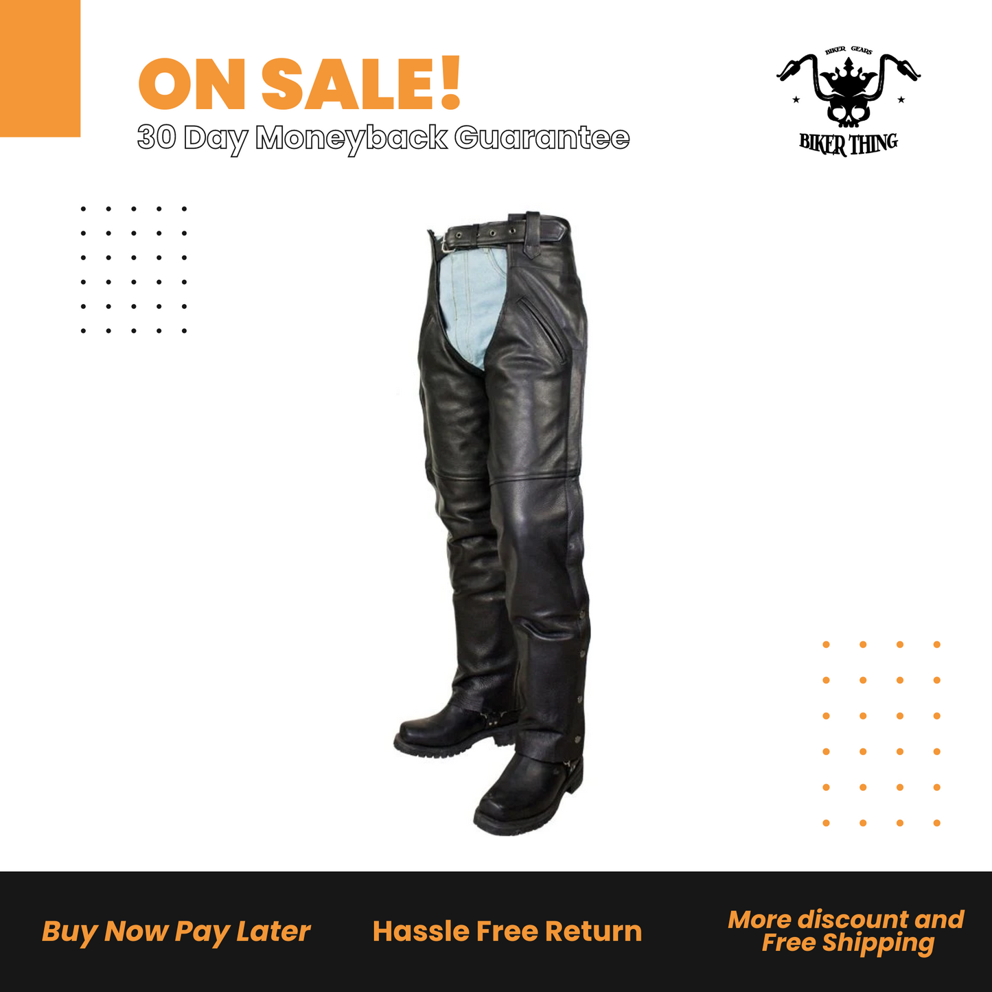 Black Split Cowhide Leather Chaps W Mesh Lining