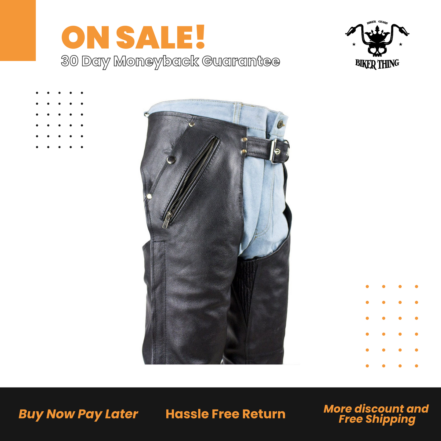 Black Multi-Pocket Split Leather Chaps W/ Zipout liner