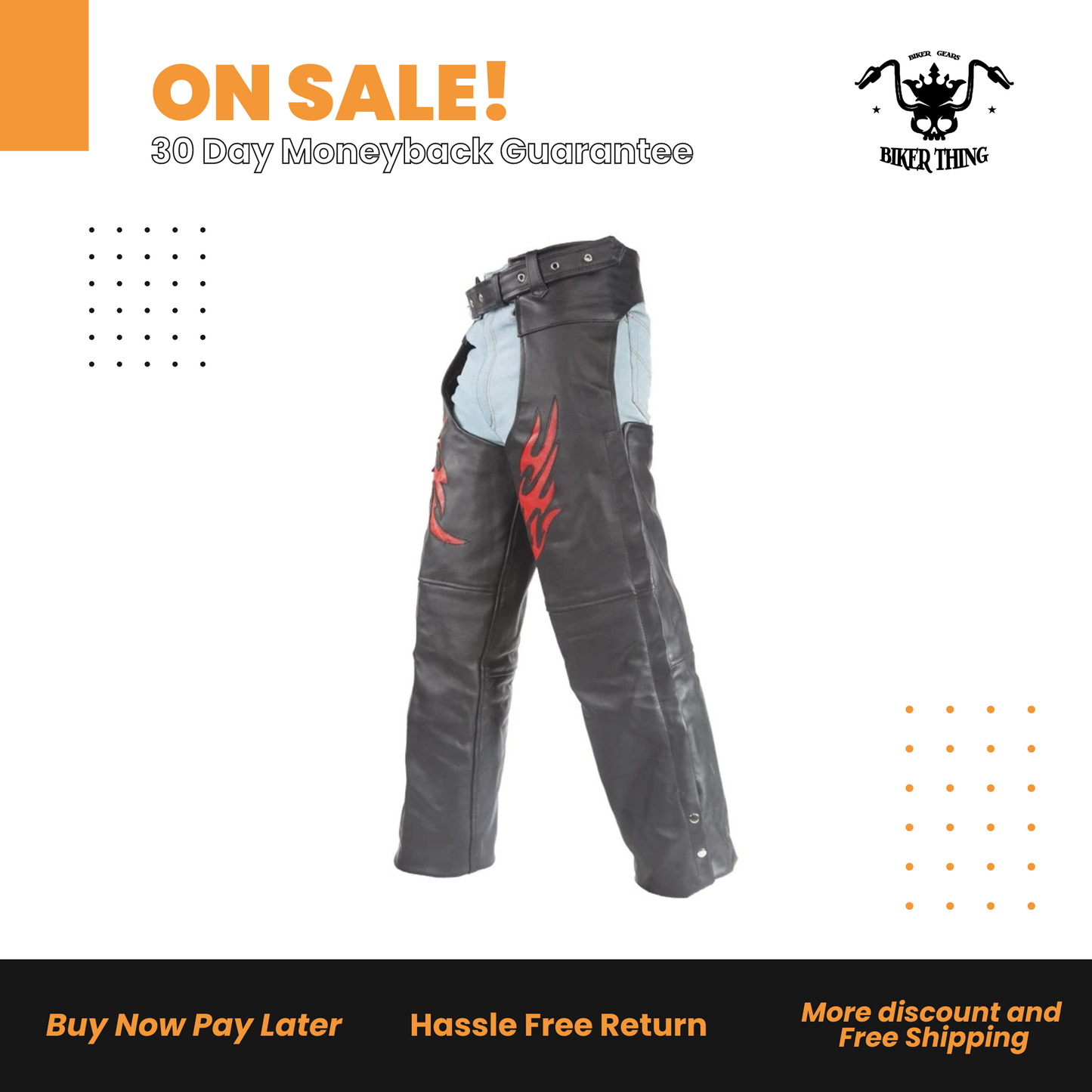 Flame Embroided Motorcycle Chaps