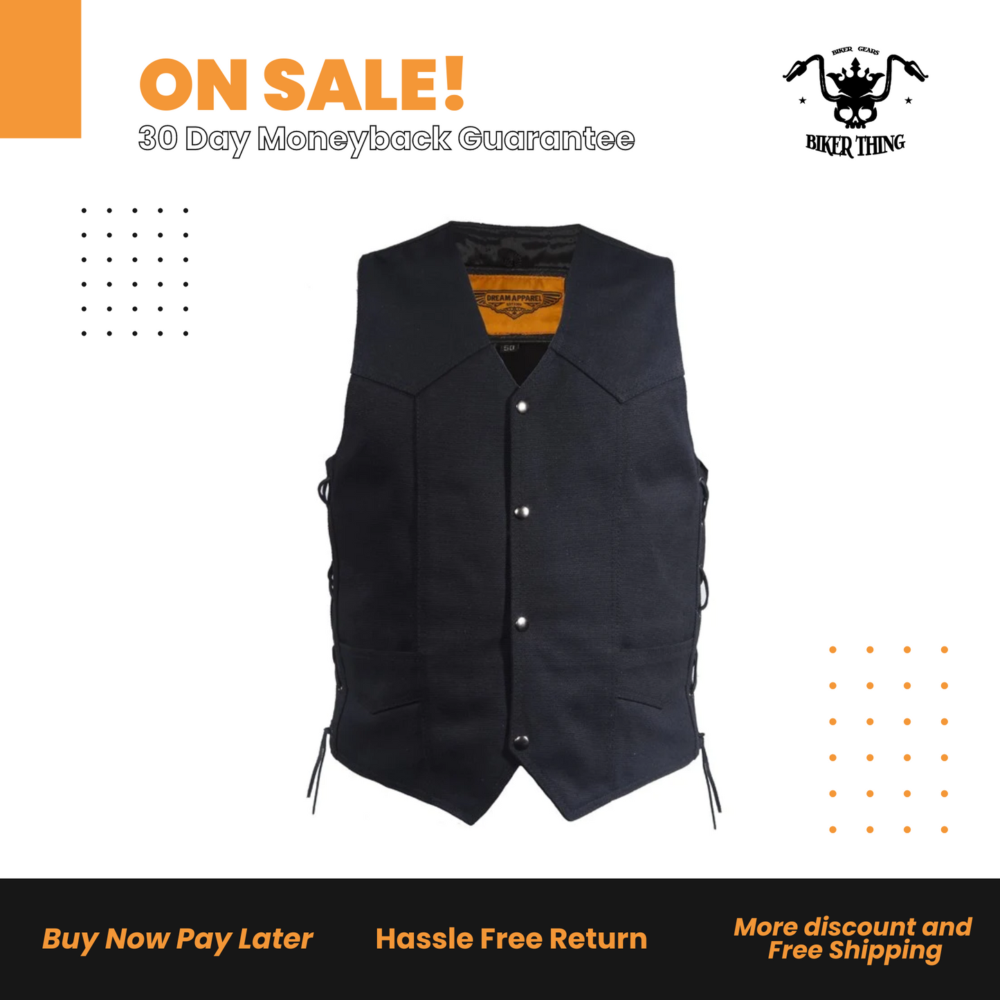Mens Black Canvas Motorcycle Vest
