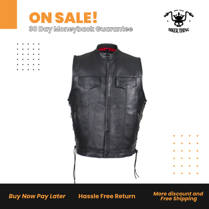 Leather Gun Pocket Vest with Red Liner