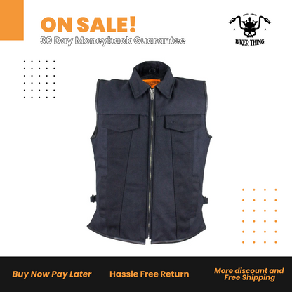 MV8010-CV Mens Single Panel Canvas Motorcycle Vest with large Pockets