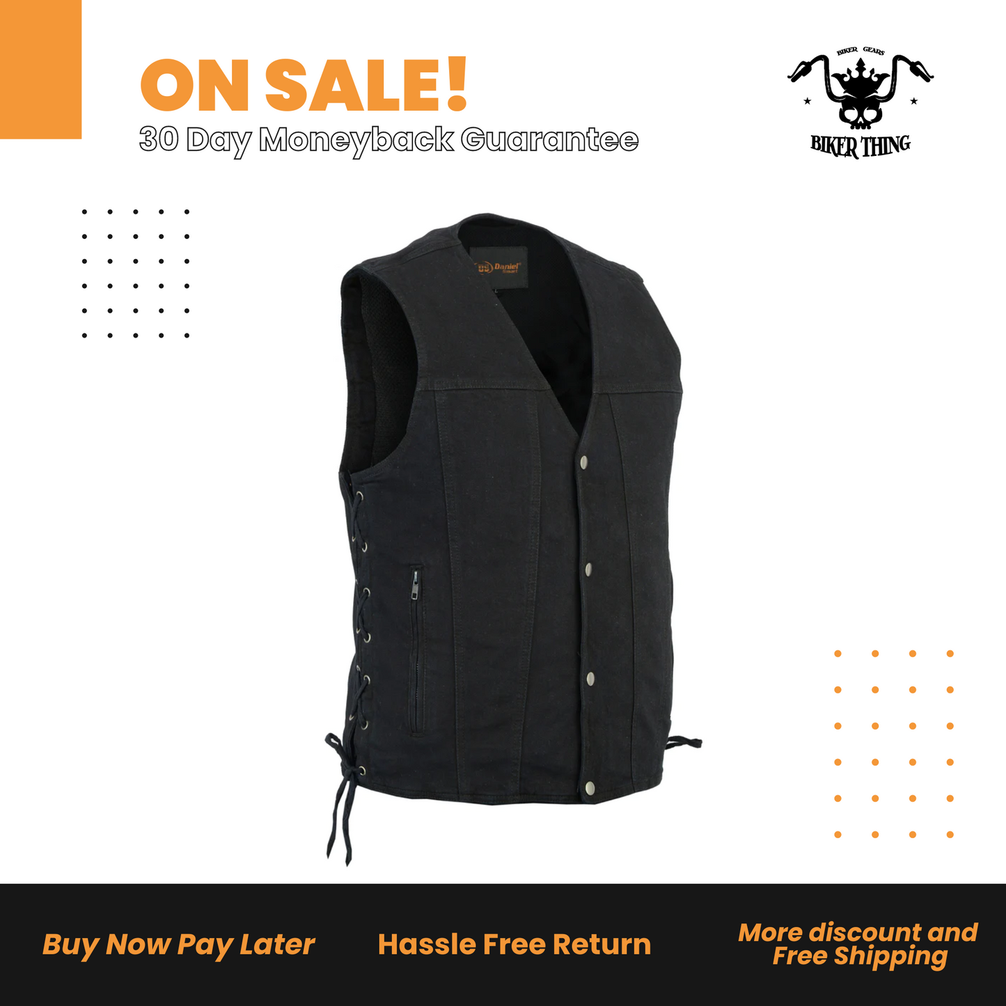 Men's Single Back Panel Concealed Carry Denim Vest