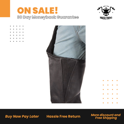 Leather Chaps With 3 Pockets & Mesh Lining