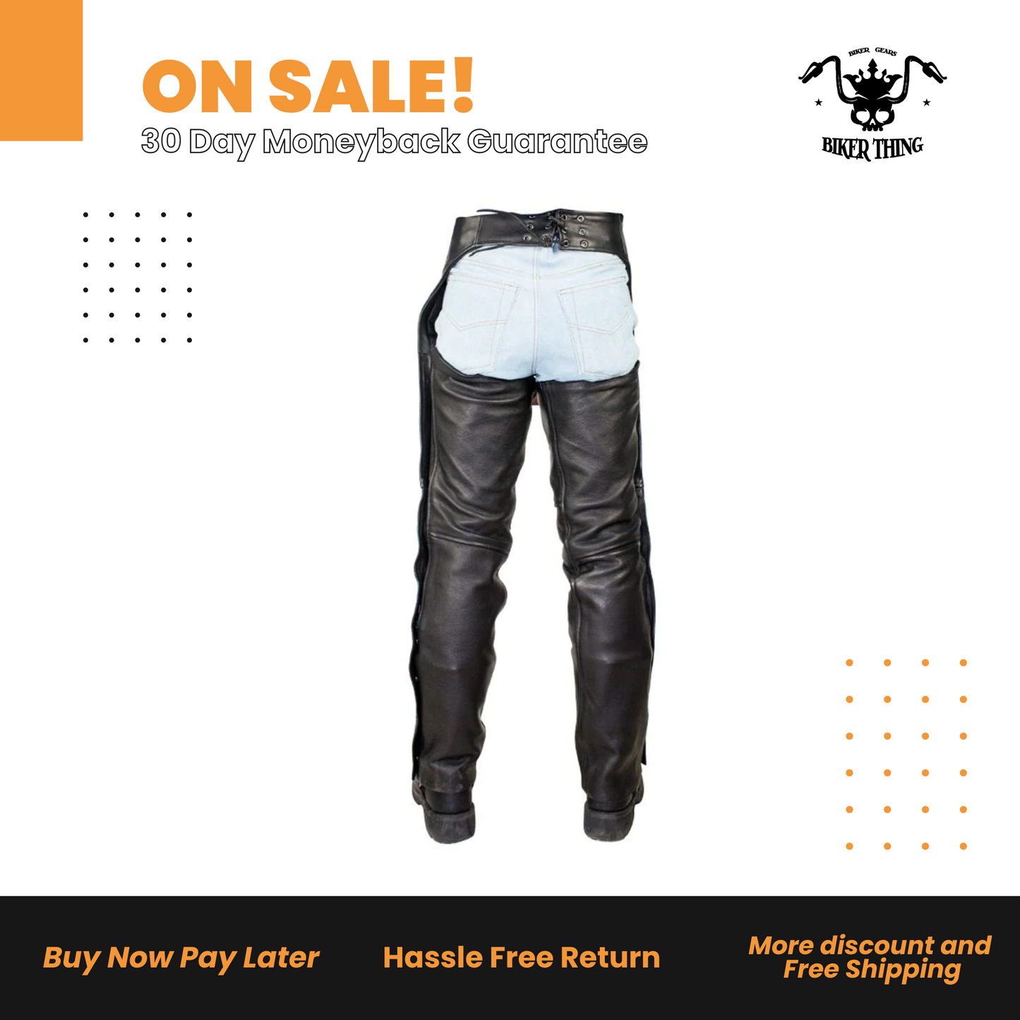 Black Split Cowhide Leather Chaps W Mesh Lining